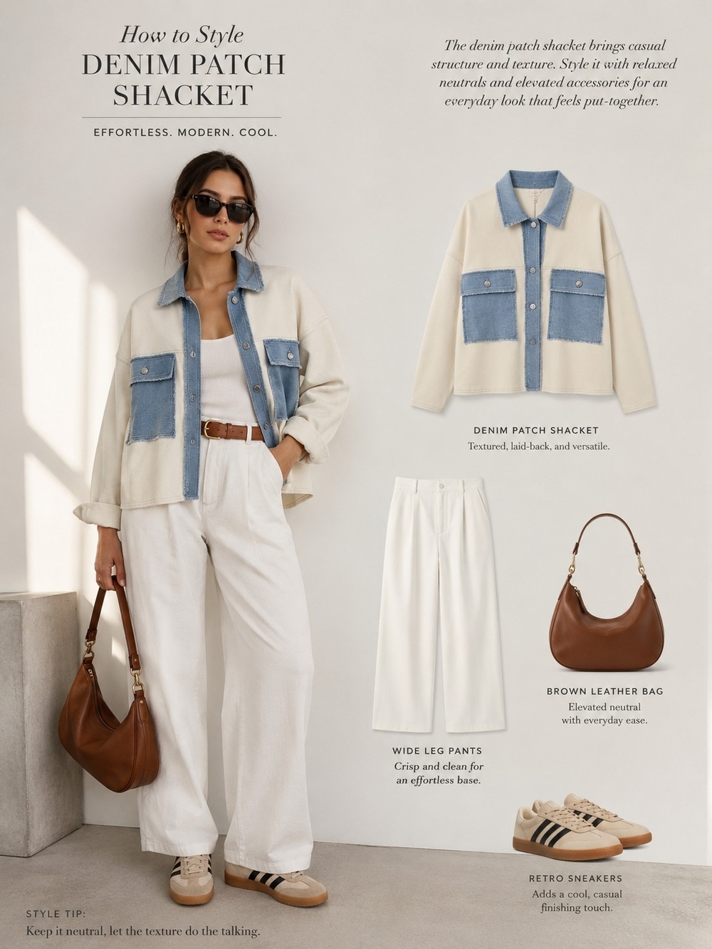 Nanette Lepore Cream Shacket with Light Blue Denim Patches